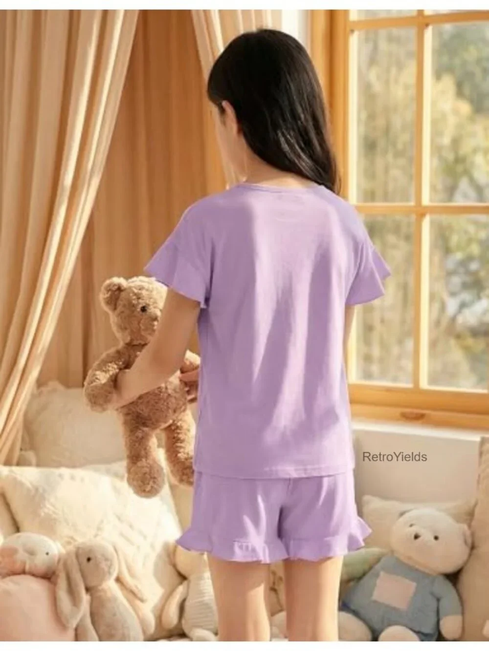 Girls Pajama Sets Short Sleeve Ruffle Sleepwear Soft Kids PJs 2 Piece